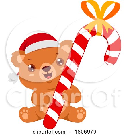 Cartoon Christmas Teddy Bear Holding a Candy Cane by Hit Toon