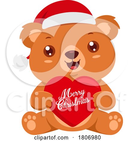 Cartoon Teddy Bear Holding a Merry Christmas Heart by Hit Toon