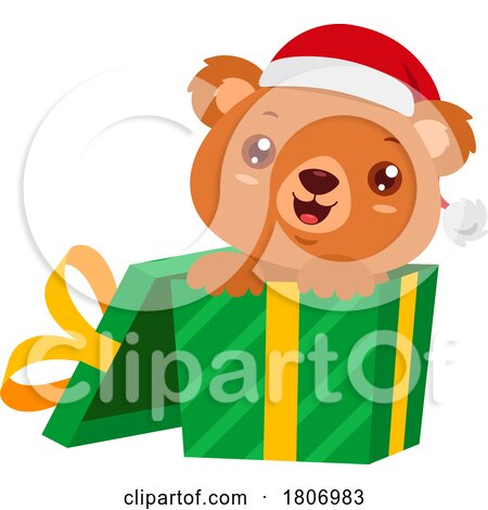 Cartoon Christmas Teddy Bear in a Gift Box by Hit Toon