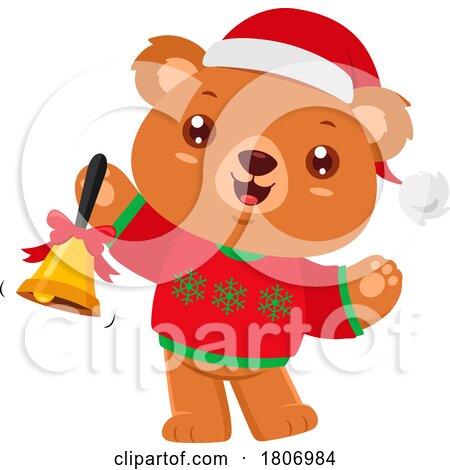 Cartoon Christmas Teddy Bear Ringing a Bell by Hit Toon