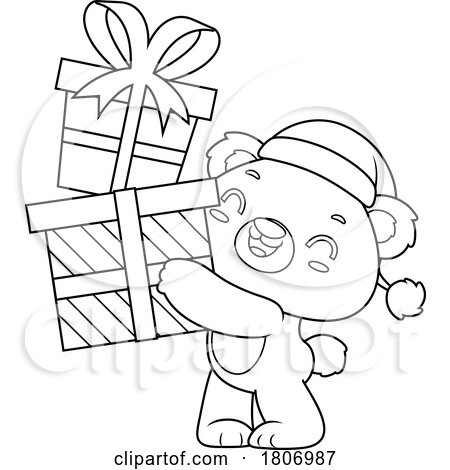 Cartoon Black and White Christmas Teddy Bear Carrying Gifts by Hit Toon