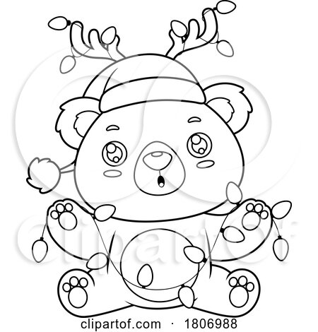 Cartoon Black and White Christmas Teddy Bear with a String of Lights by Hit Toon