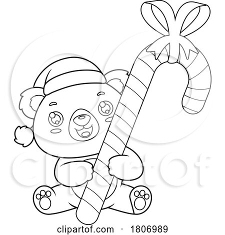 Cartoon Black and White Christmas Teddy Bear Holding a Candy Cane by Hit Toon