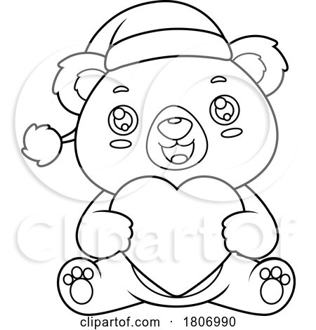 Cartoon Black and White Teddy Bear Holding a Merry Christmas Heart by Hit Toon