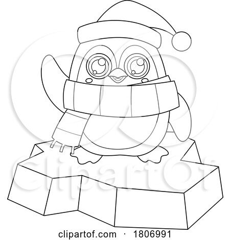 Cartoon Black and White Christmas Penguin on Ice by Hit Toon