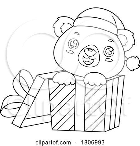 Cartoon Black and White Christmas Teddy Bear in a Gift Box by Hit Toon