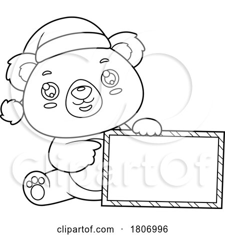Cartoon Black and White Christmas Teddy Bear with a Sign by Hit Toon