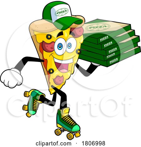 Cartoon Pizza Slice Mascot Delivering on Roller Skates by Hit Toon