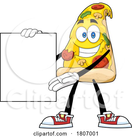 Cartoon Pizza Slice Mascot Presenting a Sign or Menu by Hit Toon