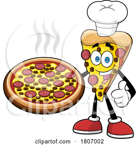 Cartoon Pizza Slice Mascot Chef Holding a Pie by Hit Toon