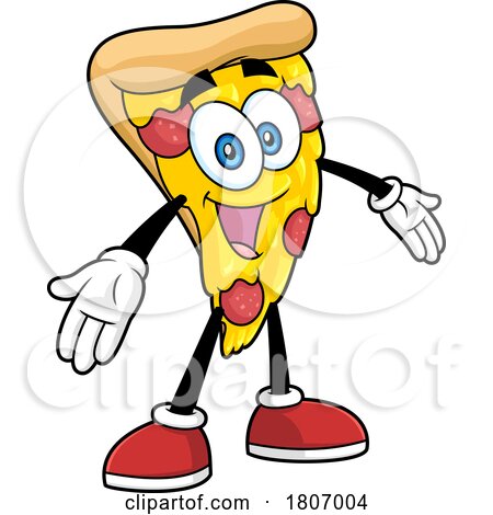 Cartoon Pizza Slice Mascot Welcoming by Hit Toon