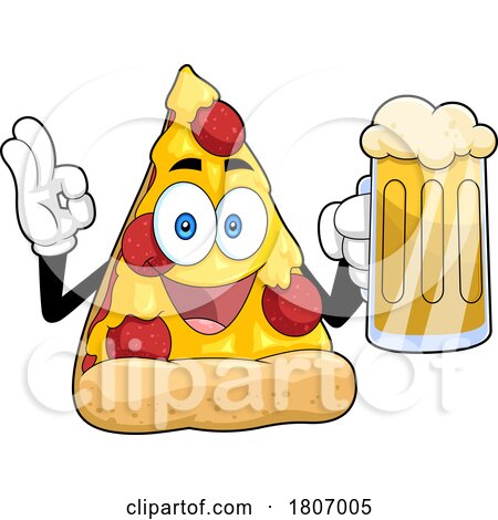 Cartoon Pizza Slice Mascot with a Beer by Hit Toon