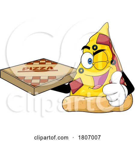 Cartoon Pizza Slice Mascot Carrying a Box by Hit Toon