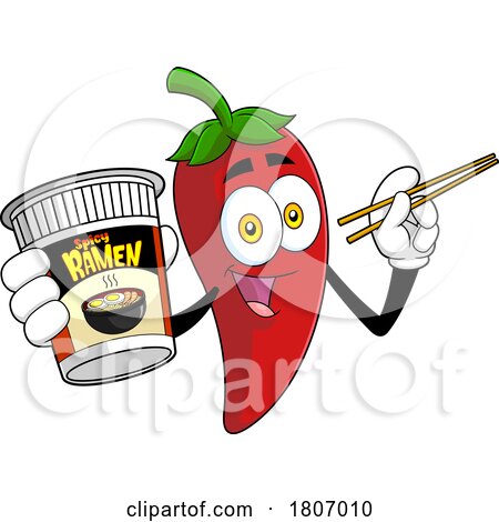 Cartoon Chili Pepper Mascot with Ramen and Chopsticks by Hit Toon