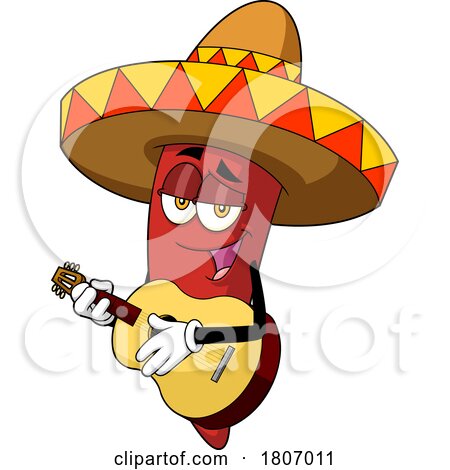 Cartoon Mexican Chili Pepper Mascot Playing a Guitar by Hit Toon