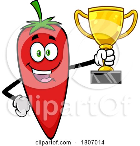 Cartoon Chili Pepper Mascot Holding a Trophy by Hit Toon