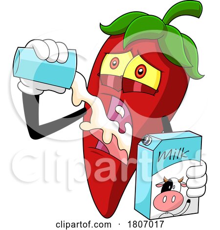 Cartoon Chili Pepper Mascot Gulping Milk by Hit Toon