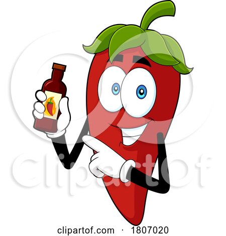 Cartoon Chili Pepper Mascot Holding a Bottle of Sauce by Hit Toon