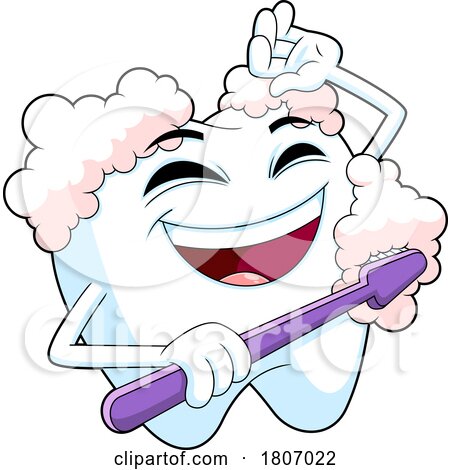 Cartoon Tooth Mascot Happily Brushing by Hit Toon