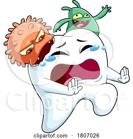 Cartoon Tooth Mascot Being Attacked by Germs and Bacteria by Hit Toon