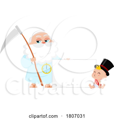Cartoon New Year Baby and Father Time with a Sign by Hit Toon