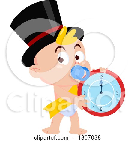 Cartoon New Year Baby with a Clock by Hit Toon