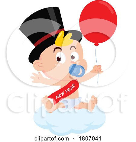 Cartoon New Year Baby with a Balloon on a Cloud by Hit Toon