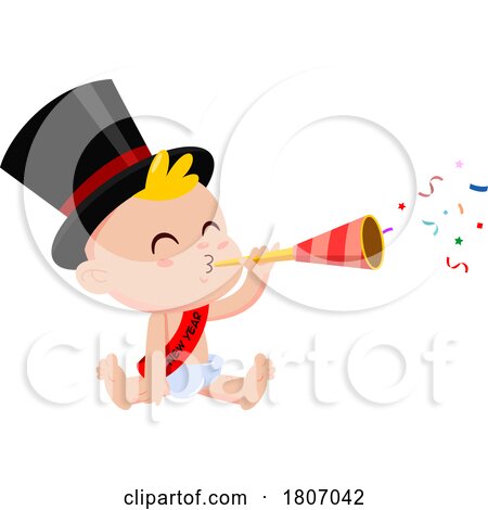 Cartoon New Year Baby Blowing a Horn by Hit Toon