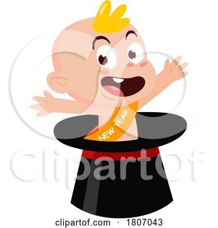 Cartoon New Year Baby Popping out of a Hat by Hit Toon