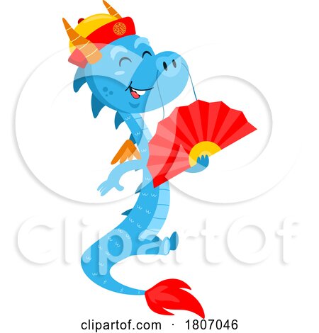 Cartoon Chinese Dragon with a Fan by Hit Toon