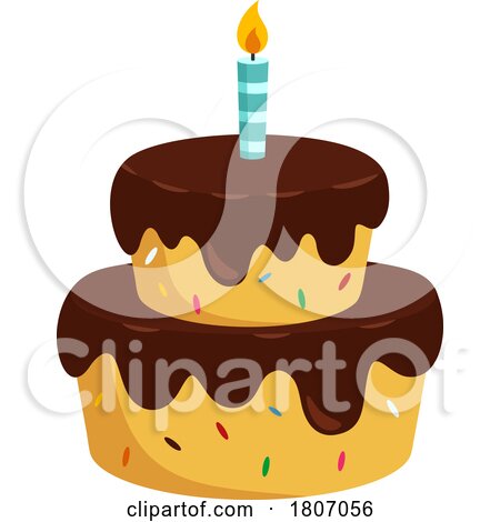 Cartoon First Birthday Cake wIth a Candle by Hit Toon