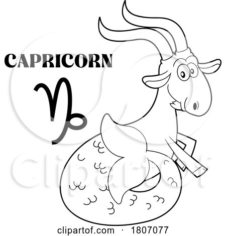 Cartoon Black And White Capricorn Sea Goat by Hit Toon