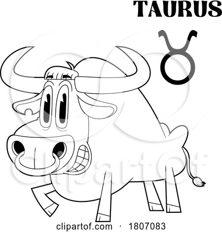 Cartoon Black And White Taurus Bull by Hit Toon