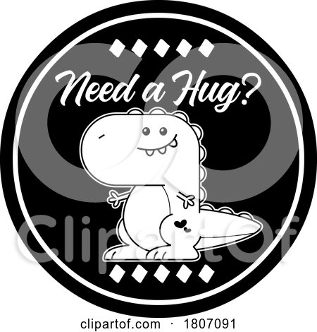 Black and White Cute Dino with Need a Hug Text by Hit Toon