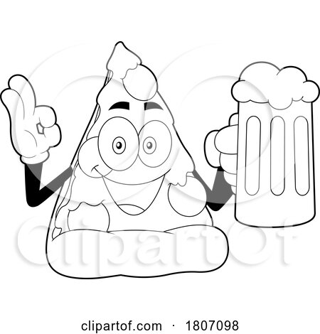 Cartoon Black and White Pizza Slice Mascot with a Beer by Hit Toon