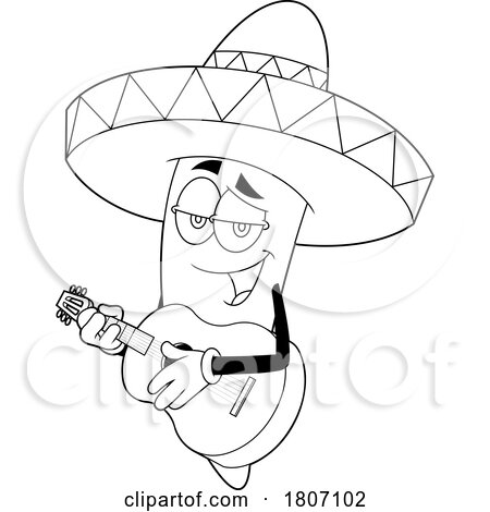 Cartoon Black and White Mexican Chili Pepper Mascot Playing a Guitar by Hit Toon