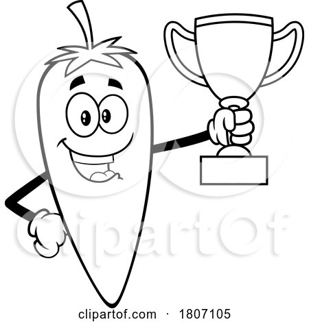 Cartoon Black and White Chili Pepper Mascot Holding a Trophy by Hit Toon