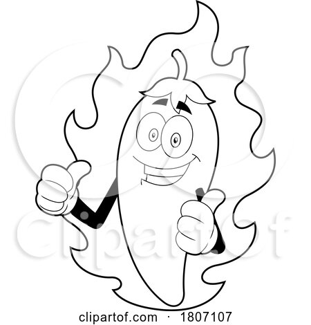 Cartoon Black and White Chili Pepper Mascot with Fire by Hit Toon