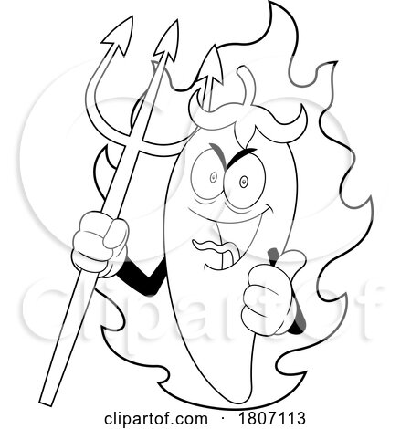 Cartoon Black and White Devil Chili Pepper Mascot with Fire by Hit Toon