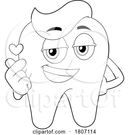 Cartoon Black and White Tooth Mascot with Paste Hair and a Heart by Hit Toon