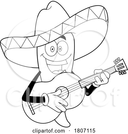 Cartoon Black and White Mexican Chili Pepper Mascot Playing a Guitar by Hit Toon