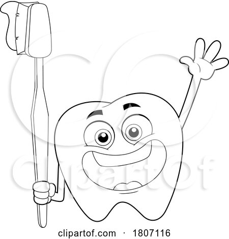 Cartoon Black and White Tooth Mascot with a Brush and Paste by Hit Toon