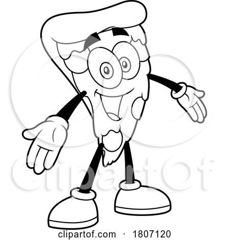 Cartoon Black and White Pizza Slice Mascot Welcoming by Hit Toon