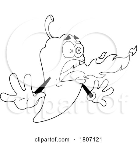 Cartoon Black and White Chili Pepper Mascot Breathing Fire by Hit Toon