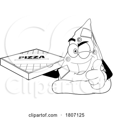 Cartoon Black and White Pizza Slice Mascot Carrying a Box by Hit Toon