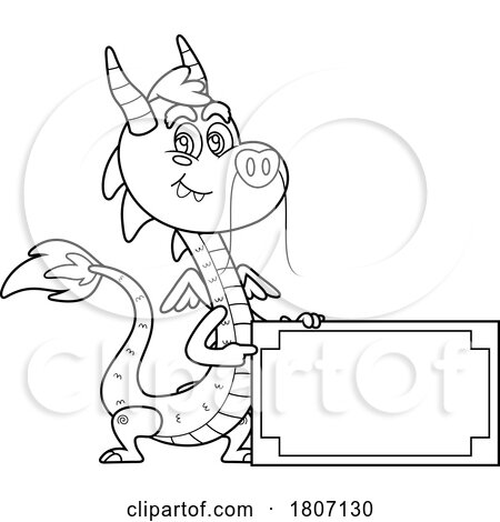 Cartoon Black and White Chinese Dragon with a Sign by Hit Toon