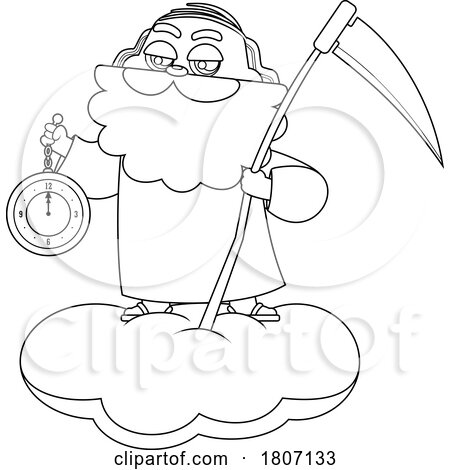 Cartoon Black and White Father Time Holding a Clock by Hit Toon