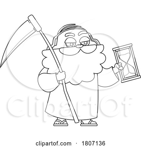 Cartoon Black and White Father Time Holding an Hourglass by Hit Toon