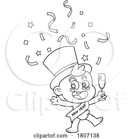 Cartoon Black and White New Year Baby Partying by Hit Toon