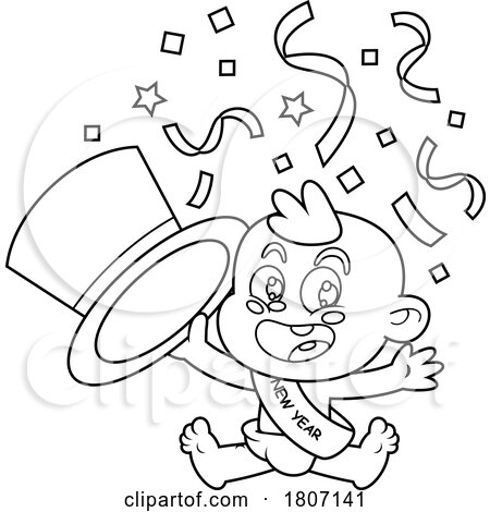 Cartoon Black and White New Year Baby Celebrating by Hit Toon
